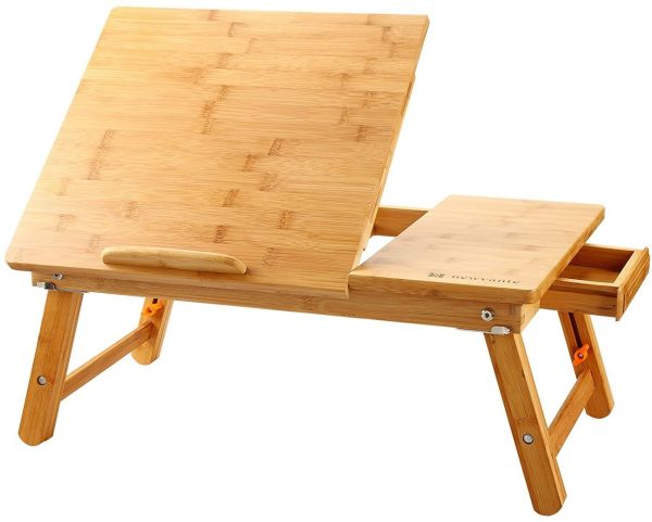 Laptop Desk  Table Adjustable 100% Bamboo Foldable Breakfast Serving Bed Tray w' Tilting Top Drawer - Image 2