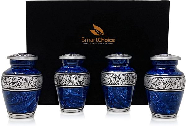 Set of 4 SmartChoice Keepsake Cremation Urns for Human Ashes - Handcrafted Funeral Memorial Mini Urns in Elegant Marbelized Royal Blue - Image 5