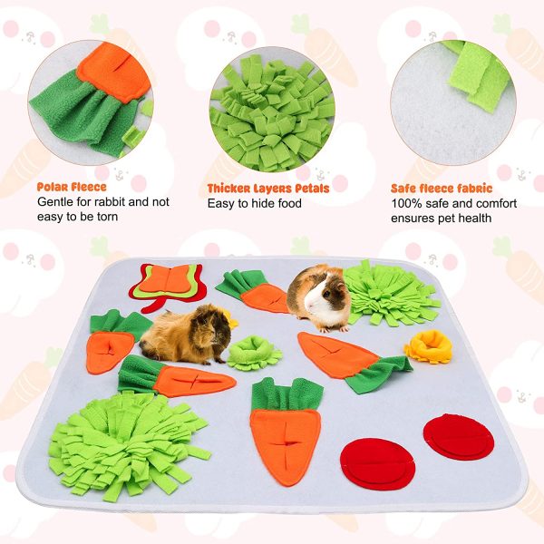 GINDOOR 24" x 24" Rabbit Foraging Mat, Interactive Feed Game for Boredom, Polar Fleece Pet Snuffle Pad Bed Treat Dispenser for Rabbits Bunny Guinea Pigs Chinchillas Ferrets