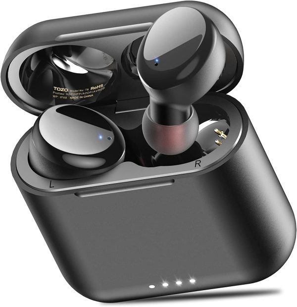 T6 True Wireless Earbuds Bluetooth Headphones Touch Control with Wireless Charging Case IPX8 Waterproof Stereo Earphones in-Ear Built-in Mic Headset Premium Deep Bass for Sport Black - Image 3