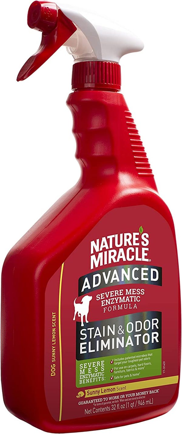 Nature??s Miracle Advanced Dog Stain And Odour Eliminator, Sunny Lemon Scent, 946ml, Severe Mess Enzymatic Formula, Pet Urine Destroyer, Multi-Surface Cleaner - Use On Carpet & Furniture, Trigger Spray - Image 4