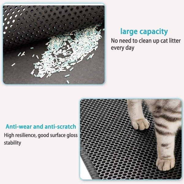 Pet Cat Litter Mat Double-Layer Sand Cat Mats for Cat Litter box Large Size Foldable Non-slip Waterproof Pet Bed Easy Clean Foldable Trapper Mats (Black) - Image 4