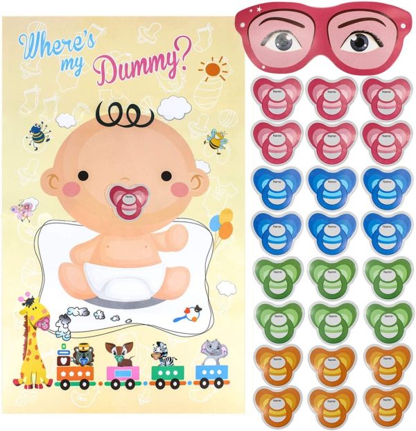 Pin The Pacifier on The Baby Game, Baby Shower Party Poster Favors Supplies for Baby Shower Party Birthday Party, Pin The Dummy on The Baby Game - with 24Pcs Pacifier Stickers