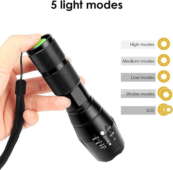 LED Torches High Lumens Flashlights Tactical Flashlight with Adjustable Focus a Water Resistant Torch for Outdoor, Emergency, Power Outage, Camping, Hiking (Black) - Image 3