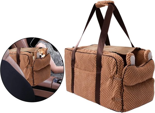 LuAn Dog Console, Dog and cat Booster Car Armrest, Carrier Bed for Cat and Small Dog, Suitable for A Armrest Box, Brown - Image 8