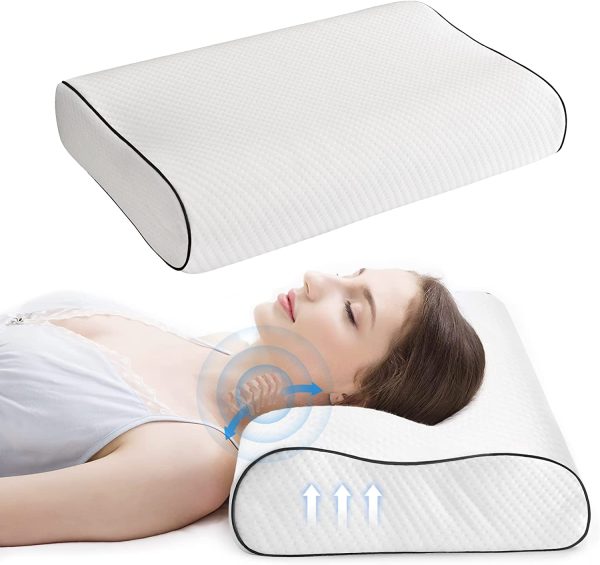 Memory Foam Pillow, Neck Orthopedic Sleeping Pillows, Cervical Pillow for Neck Pain Relief with Washable Pillowcase for Side, Back and Stomach Sleepers - White - Image 4