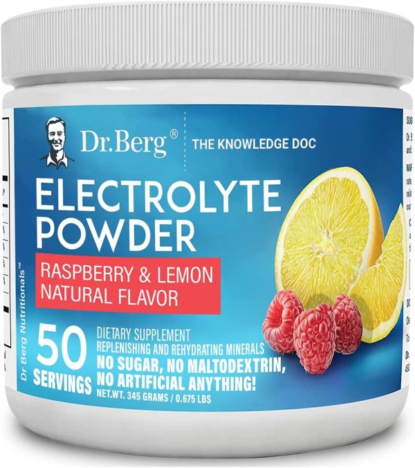 Dr. Berg's Original Electrolyte Powder - Hydration Drink Mix Supplement - Boosts Energy & Keto-Friendly - NO Maltodextrin & Sugar-Free - No Ingredients from China - Raspberry Lemon Flavor 45 Servings