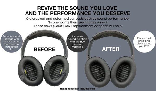 Replacement Ear Cushions for Bose Quiet Comfort 35 (QC35) and QuietComfort 35 II (QC35 II) Headphones. Complete with QC35 Shaped Scrims with 'L and R' Lettering (QC35/QC35 II Ear Pads, Black) - Image 3