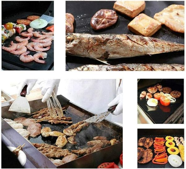 FOCLOVER BBQ Grill mat, 5 BBQ Grill mats + 1 Brushes, Non-Stick Hand Reusable, Suitable for Gas Charcoal Electric Barbecue Grill (Black) (33 x 40 cm) - Image 6