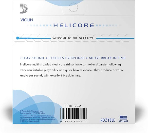 D'Addario Helicore Violin String Set, 1/2 Scale, Medium Tension