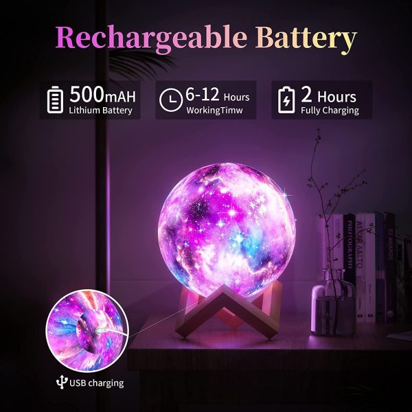 Moon Lamp Night Light Kids Galaxy Lamp 16 Colors LED 3D Star Moon Light with Wood Stand, Remote & Touch Control 14cm USB Rechargeable Baby Girls Boys Birthday Gift