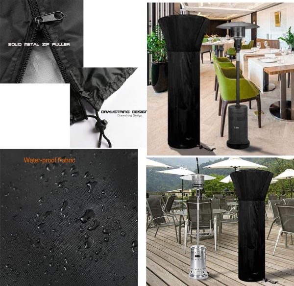 Patio Heater Covers 210D Oxford Fabric Waterproof Windproof Dustproof Cover with Zipper,MAYHOUR Anti-UV Black Outdoor Stand up Round Heater Radiator Covers for Garden Courtyard Furniture Protector (87x33 x 19inch/221x85x48cm) - Image 4