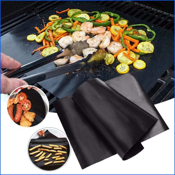 FOCLOVER BBQ Grill mat, 5 BBQ Grill mats + 1 Brushes, Non-Stick Hand Reusable, Suitable for Gas Charcoal Electric Barbecue Grill (Black) (33 x 40 cm) - Image 4