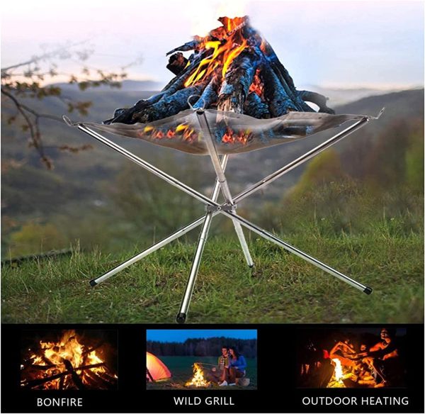 Outdoor Fire Pit, 22inch Collapsing Stainless Steel Mesh with Cut Resistant Gloves and Carrying Bag for Camping, Firepit for Garden Fireplace, Portable Fire Pit - Image 3