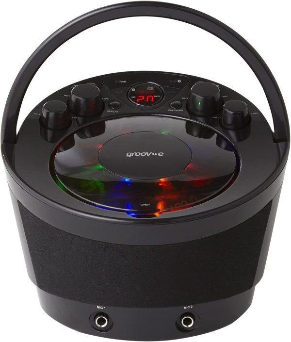 Portable Party Karaoke Boombox Machine with CD Player, Bluetooth Wireless Playback, Party Effect Lighting, Mic & Voice Control - 2 Microphones Included - Black - Image 4