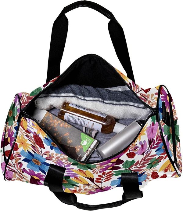 Round Gym Sports Duffel Bag with Detachable Shoulder Strap Colourful Floral Training Handbag Overnight Bag for Women and Men - Image 5