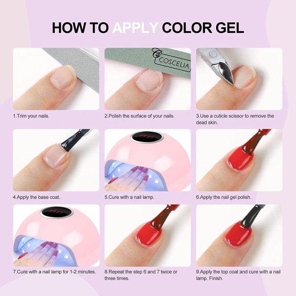 COSCELIA Gel Nail Polish Kit, 10Pcs Soak Off U V/LED Gel Polish Set Long Lasting Gel, Nude Solid Glitter Color Nail Art Set for Women Manicure Home DIY Nail Salon Set 7ml Each Bottle