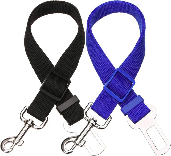 Elisel 2 Packs Adjustable Length Pet Dog Cat car seat Belt Pet seat Belt Pet Accessories for Dogs Cats and Pets (Black Blue)