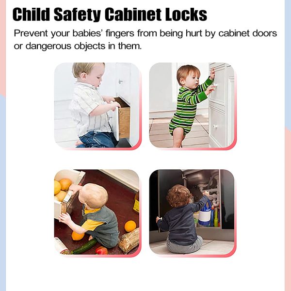 SIPRDE Cabinet Locks for Baby Proofing 5 Pack - Child Proof Cabinet Latches for Kitchen System with Strong Adhesive Tape (White) - Image 7