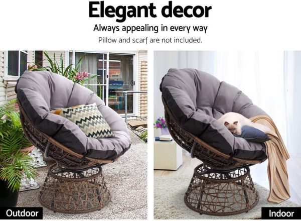 Gardeon Swivel Papasan Chair Indoor Outdoor Furniture Lounge with Padded Seat-Brown - Image 5