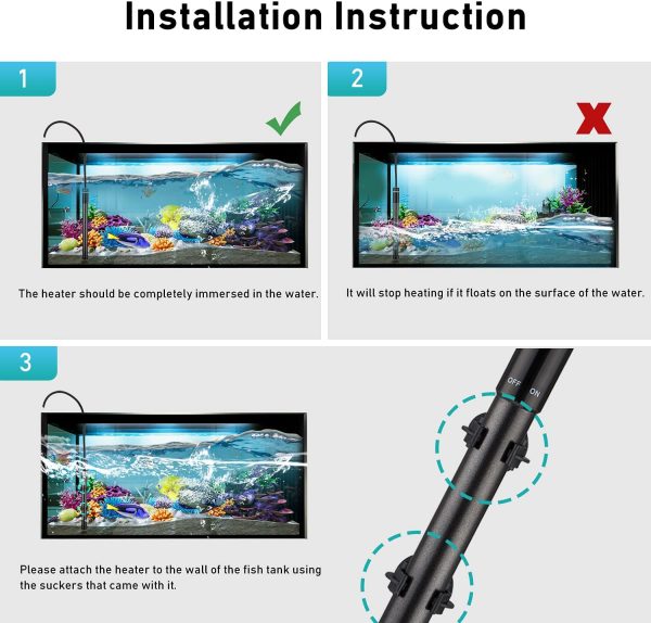 INKBIRDPLUS Titanium Aquarium Heater 300W, for 50-60 gallons Fish Tank, Submersible Fish Tank Heater With Smart IC Chip Waterproof LCD Screen 68?H-94?H(20??C-34??C) Adjustable Heating Temperature For Freshwater or Saltwater Tanks - Image 3