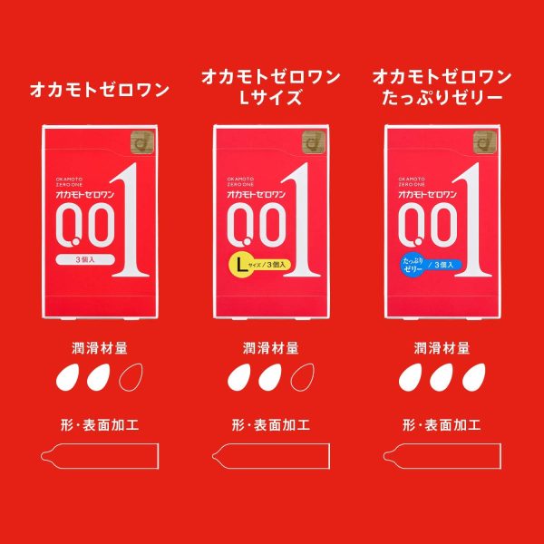 Japan Okamoto 001 0.01 mm Zero One Thinnest Condoms Medium Size 3 Pieces