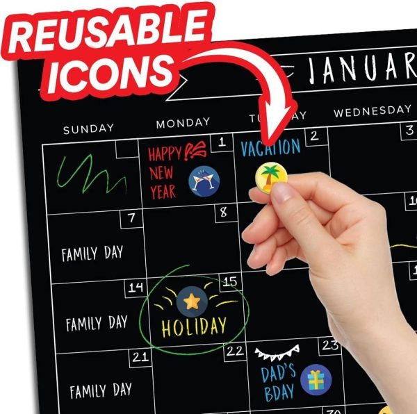 Magnetic Chore Chart Chalkboard & Reusable Dry Erase Calendar Set ?C Organizational Reward Planner - Family Planning Board - Kids Responsibility Reward Cleaning Chart ?C 11?? x 17?? () - Image 4