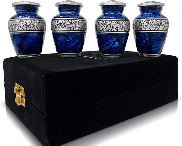 Set of 4 SmartChoice Keepsake Cremation Urns for Human Ashes - Handcrafted Funeral Memorial Mini Urns in Elegant Marbelized Royal Blue - Image 3