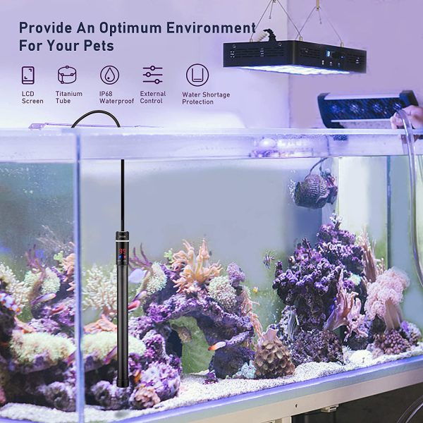 INKBIRDPLUS Titanium Aquarium Heater 300W, for 50-60 gallons Fish Tank, Submersible Fish Tank Heater With Smart IC Chip Waterproof LCD Screen 68?H-94?H(20??C-34??C) Adjustable Heating Temperature For Freshwater or Saltwater Tanks - Image 6