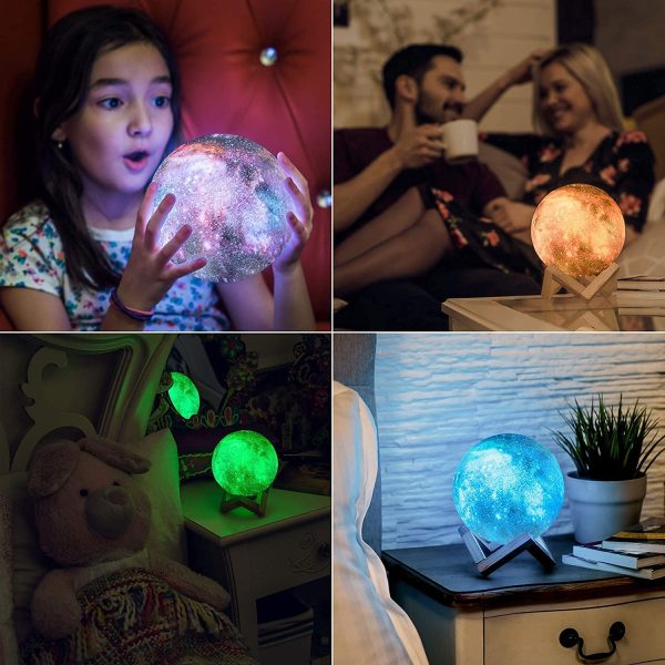 Moon Lamp Night Light Kids Galaxy Lamp 16 Colors LED 3D Star Moon Light with Wood Stand, Remote & Touch Control 14cm USB Rechargeable Baby Girls Boys Birthday Gift - Image 6