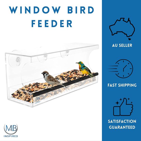 Large Window Bird Feeder with Strong Suction Cups ?C Perspex Bird Feeding Station with 2-Sections, Removable Tray & Drainage Holes to Keep Food Dry ?C for up to Medium size Native Birds by MJB Inspired?