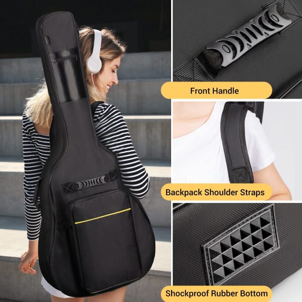 CAHAYA 41 Inch Acoustic Guitar Bag 0.35 Inch Thick Padding Waterproof Dual Adjustable Shoulder Strap Guitar Case Gig Bag with Back Hanger Loop, Black CY0152 - Image 7