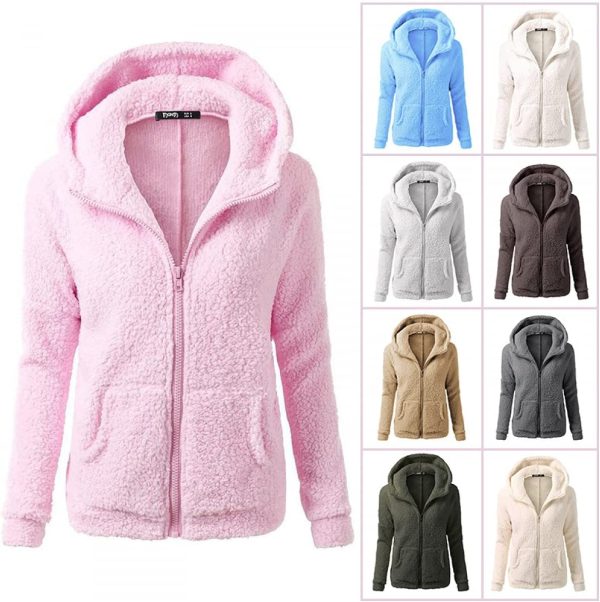 Kookmean Women Sweaters for Winter, Womens Fuzzy Casual Loose Sweatshirt Hooded with Pockets Outerwear Coat Warm Jacket - Image 4