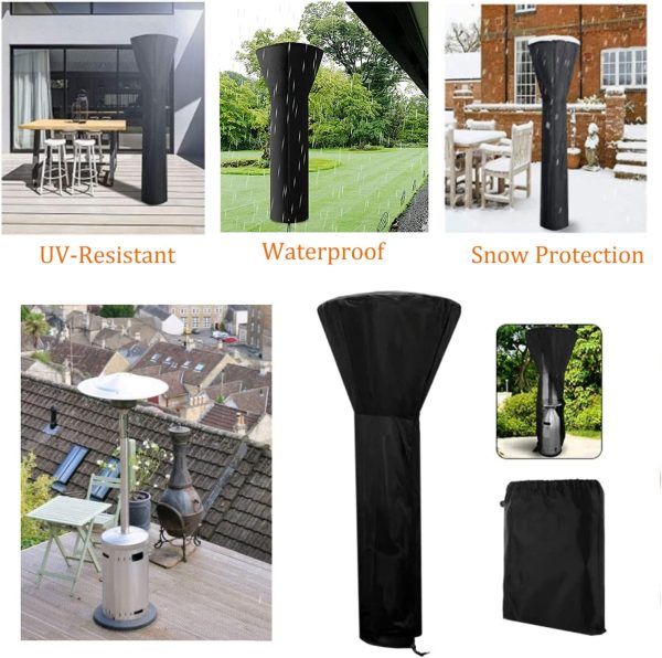 Patio Heater Covers 210D Oxford Fabric Waterproof Windproof Dustproof Cover with Zipper,MAYHOUR Anti-UV Black Outdoor Stand up Round Heater Radiator Covers for Garden Courtyard Furniture Protector (87x33 x 19inch/221x85x48cm) - Image 5