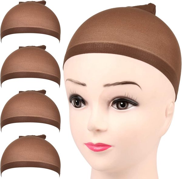 FANDAMEI 4 pieces Dark Brown Stocking Wig Caps Stretchy Nylon Wig Caps for Women - Image 2