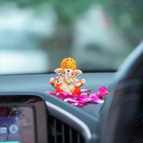 Tied Ribbons Mini Ganesha Statue Sculpture Idol for Car Dashboard Home Temple Decor (2 X 2.3 Inch , L X H) - Image 6