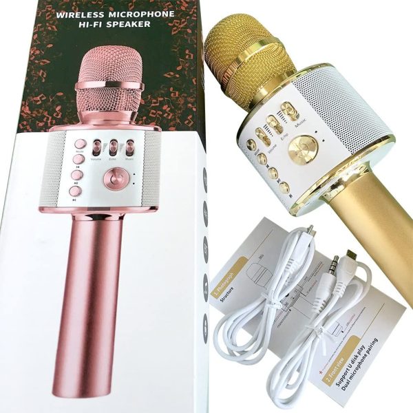 Microphone KAMLE Wireless Bluetooth Karaoke - for Valentine's Day & Birthday Day Party Portable Hand Speaker Stereo Player KTV Karaoke Mic for iPhone/Android/iPad/Sony/TV and All Smartphone(Gold) - Image 4