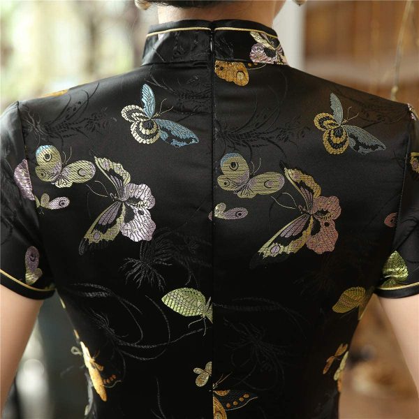 Shanghai Story Chinese Dress Long Cheongsam Satin Butterfly Qipao for Woman - Image 4