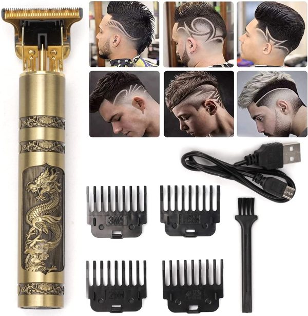 Hair Clippers Professional Electric Haircut Kit for Men Zero Gapped Beard Trimmer Cordless Rechargeable T-Bladed Outliner Grooming 1.5/2/3/4 mm Baldheaded Clipper (Gold) - Image 4