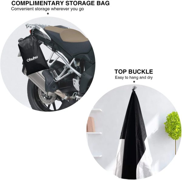 Motorcycle Cover,  All Season Waterproof Snowproof Motorbike Covers with Lock Holes, Fits up to 108"/274cm Motors Bikes Scooters for Honda, Yamaha, Suzuki, Harley, Kawasaki, Black-Silver - Image 6