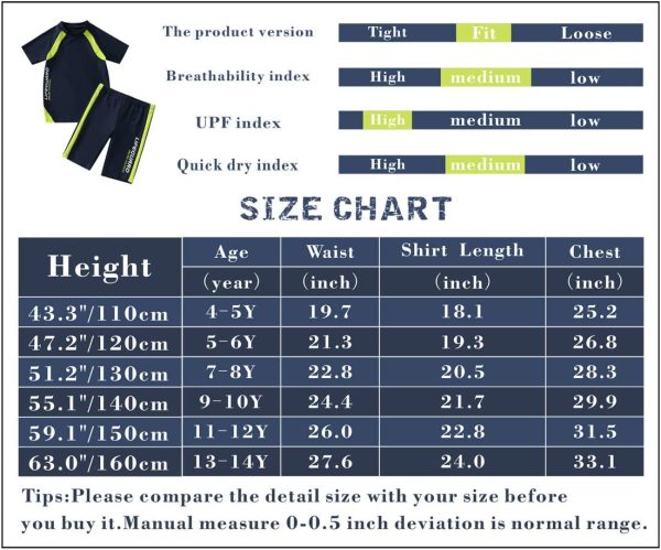 Boys Swimsuits UPF50+UV Swimwear Set Two Piece Rash Guard with Hat for Kids 4-14 Years - Image 4