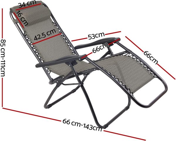 Gardeon Zero Gravity Portable Reclining Lounge Folding Outdoor Camping Beach Chair Beige - Image 3