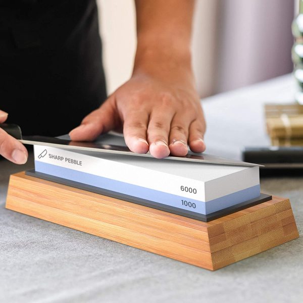 Sharp Pebble Premium Whetstone Knife Sharpening Stone 2 Side Grit 1000/6000 Waterstone- Whetstone Knife Sharpener- NonSlip Bamboo Base & Angle Guide - Image 2