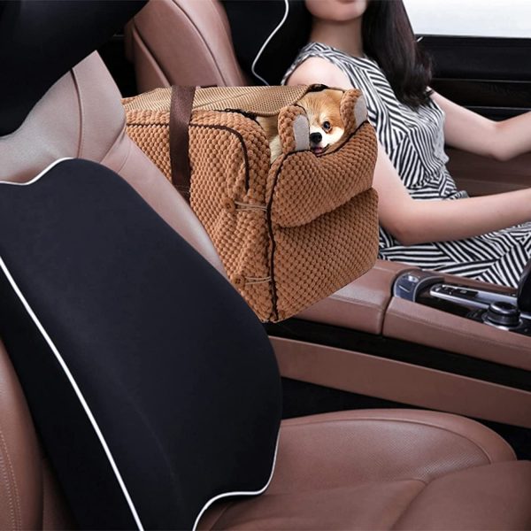 LuAn Dog Console, Dog and cat Booster Car Armrest, Carrier Bed for Cat and Small Dog, Suitable for A Armrest Box, Brown - Image 5