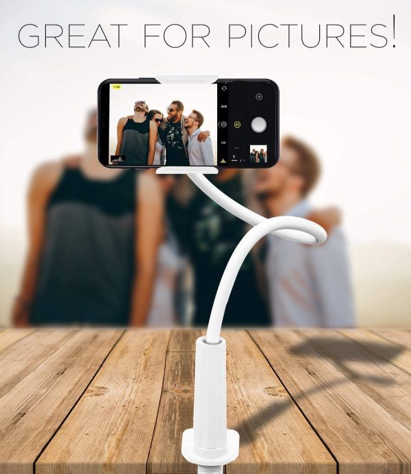 Phone Holder for Desk - Adjustable Universal Gooseneck Smartphone Stand, with Durable Mount (White) - Image 3