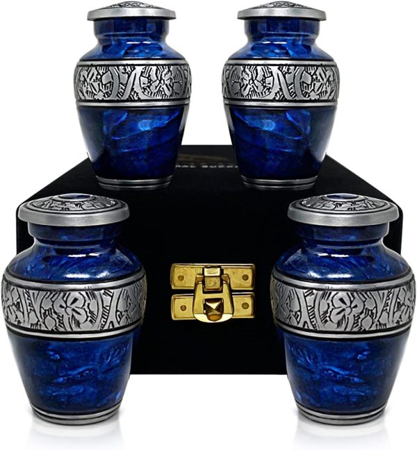 Set of 4 SmartChoice Keepsake Cremation Urns for Human Ashes - Handcrafted Funeral Memorial Mini Urns in Elegant Marbelized Royal Blue - Image 2