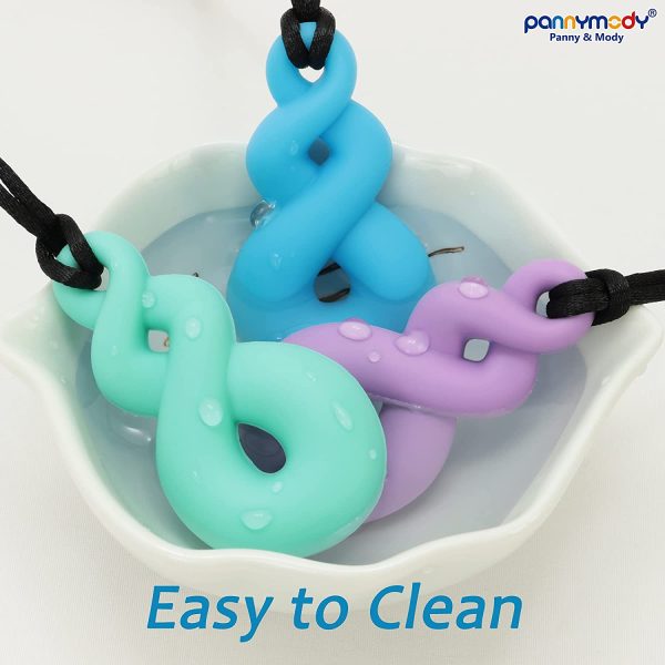 Panny & Mody Sensory Chew Necklace for Kids Boys Girls(3 Pack) ?C Maori Twist Pendant Chewy Teething Necklaces for Kids ADHD Autistic Autism Biting Needs(Blue/Green/Purple) - Image 7