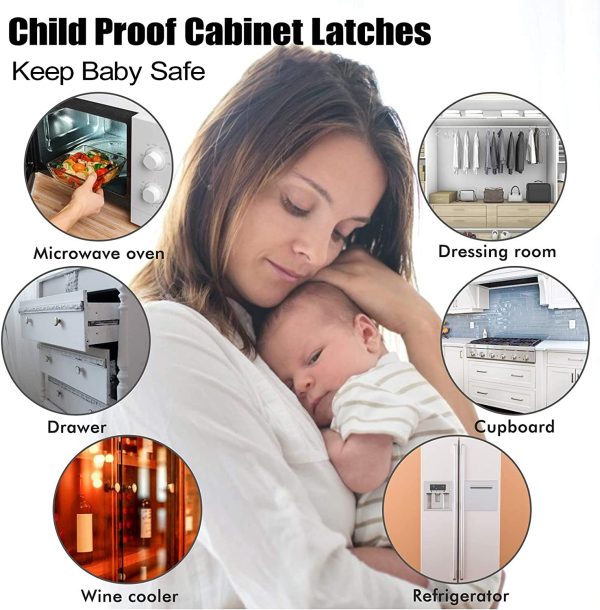 SIPRDE Cabinet Locks for Baby Proofing 5 Pack - Child Proof Cabinet Latches for Kitchen System with Strong Adhesive Tape (White) - Image 2