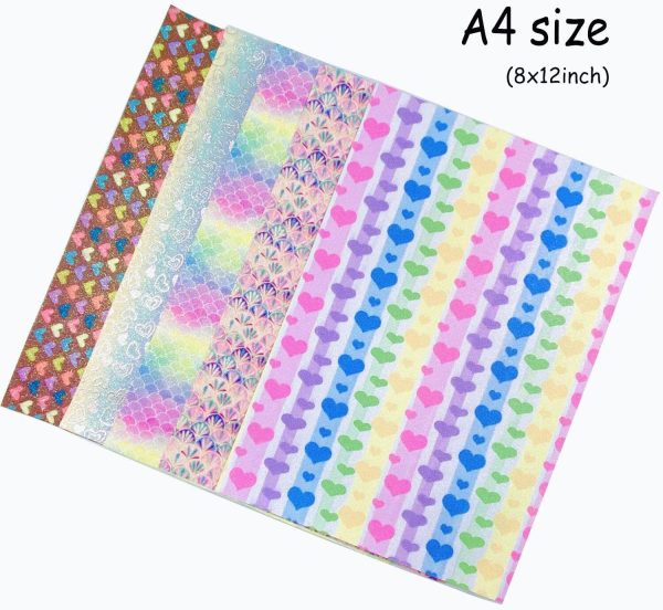 Shalun 50pcs A4 Fine Glitter Faux Leather Sheets Shiny Rainbow Mermaid Patterned Print PU Canvas Leatherette Cricut Fabric for Bows Earrings Keychains Craft 8x12inch (21cm x 30cm) - Image 3