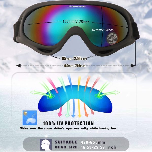 OUTDOOR SPARTA 2 Pack Ski Goggles Snowboard Goggles for Men Women & Youth, Kids, Boys & Girls, Snow Goggle Winter Skiing Sport Goggles with Helmet Anti Fog Protection, Anti-Glare Lenses, Wind Resistance - Image 3